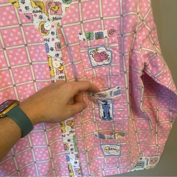 Vintage YIKES  kitty cat flannel sleepwear pajama set Medium - Picture 7 of 13